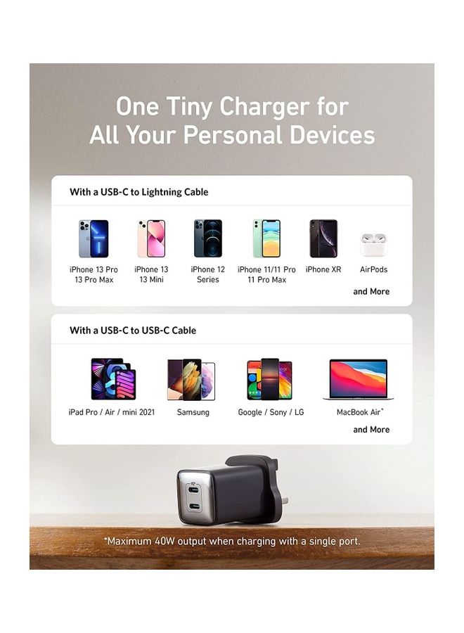 آنكر - قابس USB C بقدرة 40 وات، شاحن 521، شاحن سريع مدمج PIQ 3.0، Nano Pro لهاتف iPhone 13/13 Mini/13 Pro/13 Pro Max/12، Galaxy، Pixel 4/3، iPad/iPad mini أسود لون أسود - Image 1