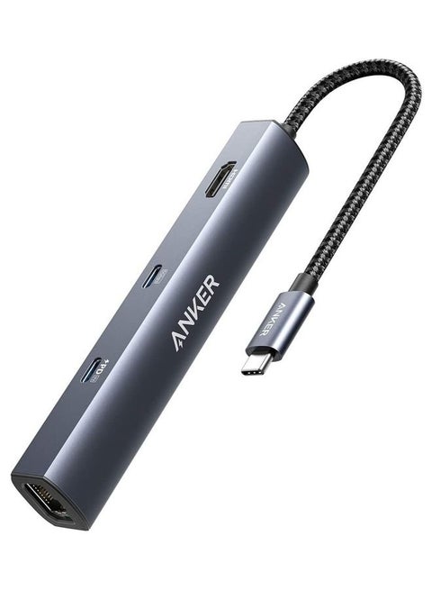 موزع USB C إيثرنت باور إكسباند 6 في 1 بتقنية PD بتوصيل طاقة بقدرة 65 وات وHDMI بجودة 4K وإيثرنت بسرعة 1 جيجابت في الثانية، منفذ بيانات USB-C ومنفذي بيانات USB 3.0 لجهاز ماك بوك برو وماك بوك آير وآي باد برو وXPS والمزيد رمادي