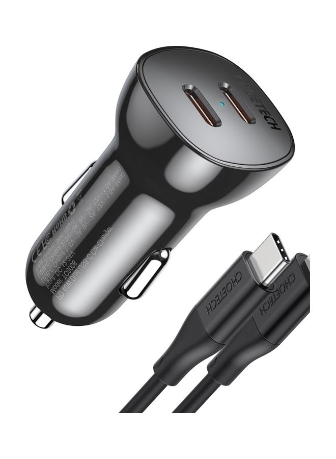 CHOETECH TC0008 PD 40W Dual USB-C Port Car Charger – black - Image 2