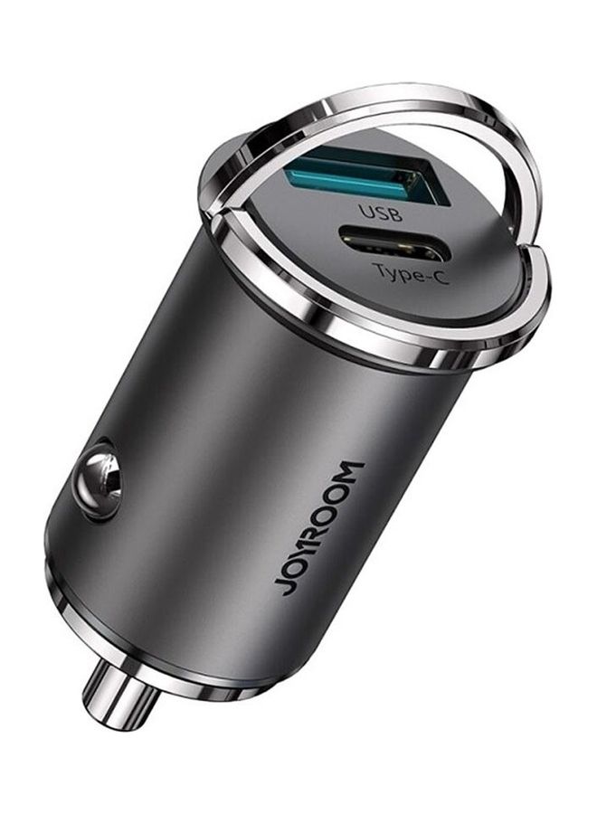 JOYROOM C-A35 45W Mini 2-Port Ring-Pull Fast Car Charger Black  - Image 1