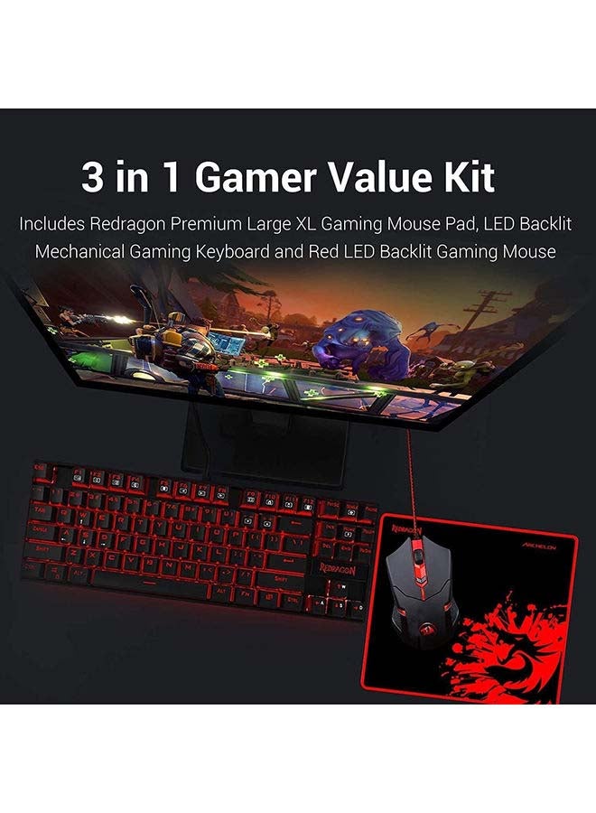 REDRAGON - Redragon K552-BA Mechanical Gaming Keyboard and Mouse Combo & Pad (K552 Blue Switch Red LED + M601-3 3200dpi + P001 32x26cm) - Image 1