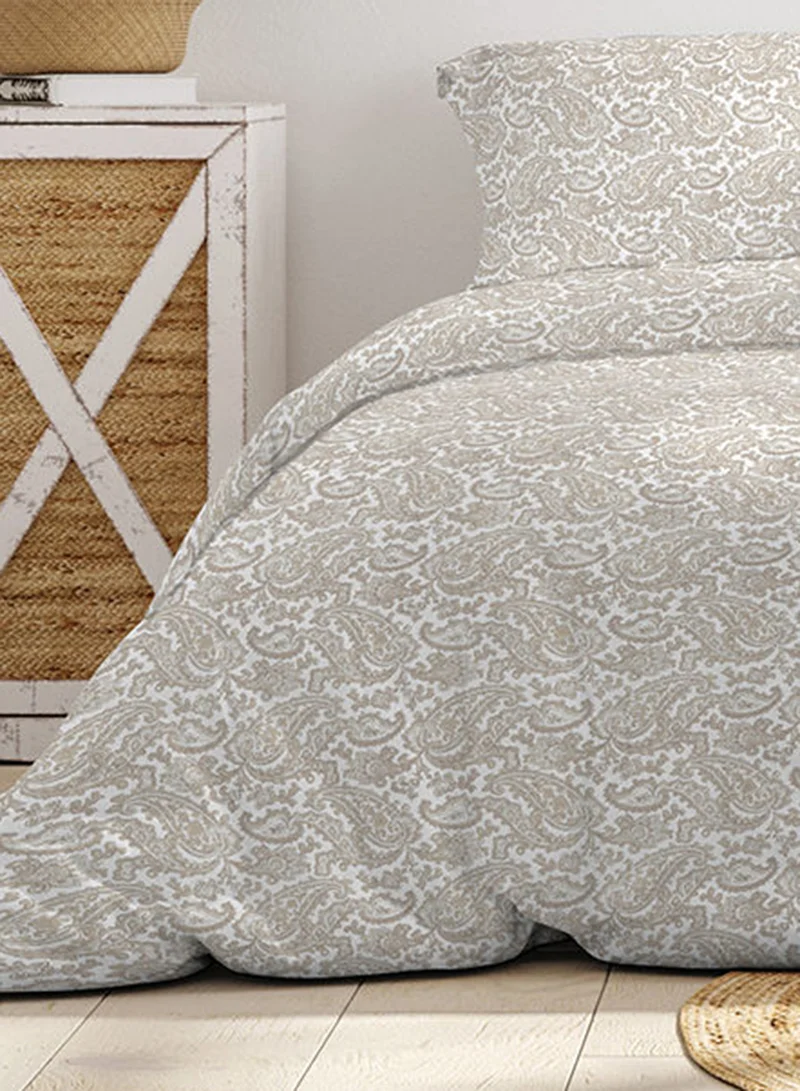 Noon East Duvet Cover Set With Pillow Cover 50X75 Cm, Comforter 240X260 Cm - 100% Cotton Udaipur Paisly Percale - 180 Thread Count Beige King