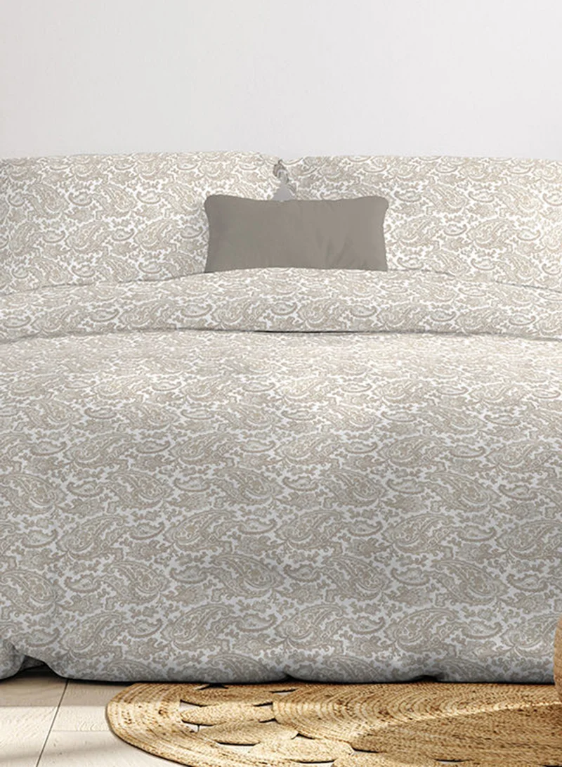 Noon East Duvet Cover Set With Pillow Cover 50X75 Cm, Comforter 240X260 Cm - 100% Cotton Udaipur Paisly Percale - 180 Thread Count Beige King
