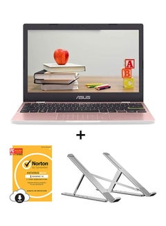 E210MA Laptop With 11.6-Inch Full HD Display, Celeron N4020 Processer/4GB RAM/128GB SSD/Intel UHD Graphics/Windows 10/International Version  With Laptop Stand And Norton Anti Virus English Rose Pink