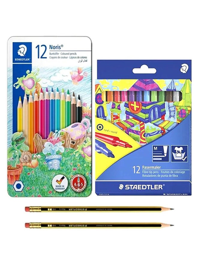 STAEDTLER Color Pencil With Fibre Tip Pen Set Blue/Yellow/Green