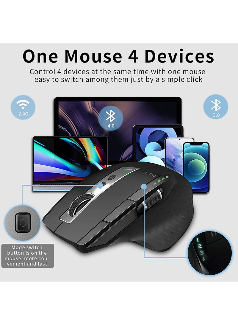 Rapoo - MT750S Wireless Mouse with High-Precision Sensor, Easy-Switch Up to 4 Devices, Ergonomic Design, Rechargeable Bluetooth Mice with 4 Levels Adjustable DPI Black/Grey - Image 1