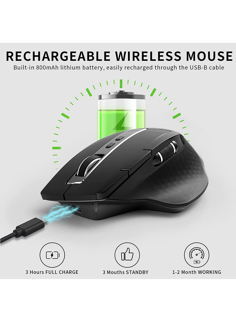 Rapoo - MT750S Wireless Mouse with High-Precision Sensor, Easy-Switch Up to 4 Devices, Ergonomic Design, Rechargeable Bluetooth Mice with 4 Levels Adjustable DPI Black/Grey - Image 1