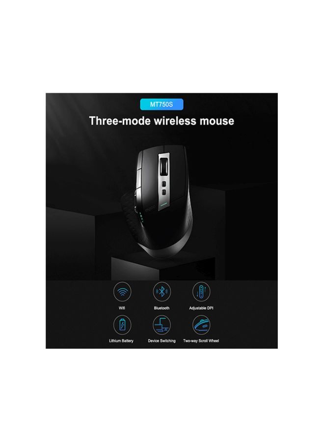 Rapoo - MT750S Wireless Mouse with High-Precision Sensor, Easy-Switch Up to 4 Devices, Ergonomic Design, Rechargeable Bluetooth Mice with 4 Levels Adjustable DPI Black/Grey - Image 1