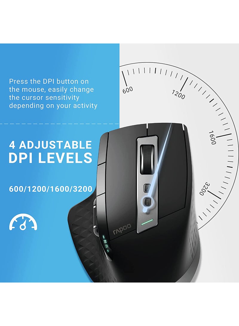 Rapoo - MT750S Wireless Mouse with High-Precision Sensor, Easy-Switch Up to 4 Devices, Ergonomic Design, Rechargeable Bluetooth Mice with 4 Levels Adjustable DPI Black/Grey - Image 1