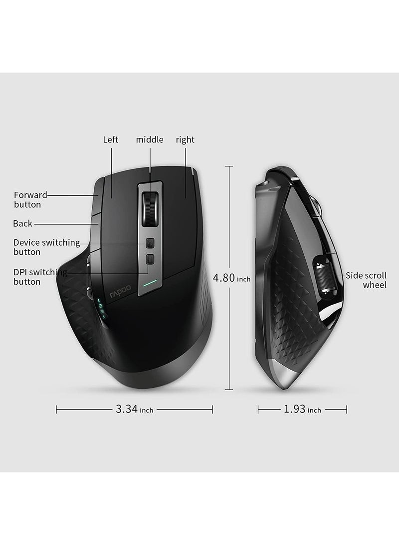 Rapoo - MT750S Wireless Mouse with High-Precision Sensor, Easy-Switch Up to 4 Devices, Ergonomic Design, Rechargeable Bluetooth Mice with 4 Levels Adjustable DPI Black/Grey - Image 1