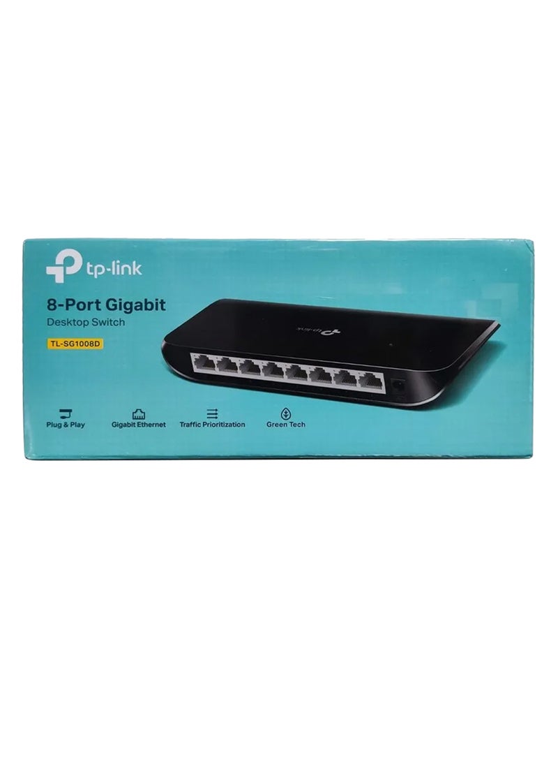 TP-LINK - TL-SG1008D 8 Port Gigabit Ethernet Network Switch, Plug And Play, Desktop Or Wall-Mount, Plastic Case Splitter, Fanless, Traffic Optimization Black - Image 1