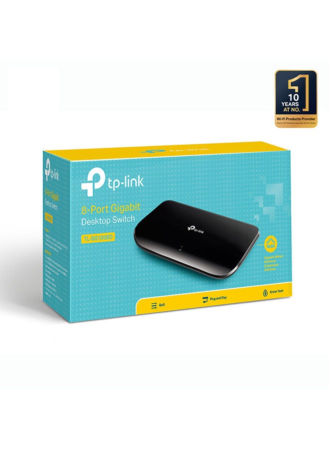 TP-LINK - TL-SG1008D 8 Port Gigabit Ethernet Network Switch, Plug And Play, Desktop Or Wall-Mount, Plastic Case Splitter, Fanless, Traffic Optimization Black - Image 1