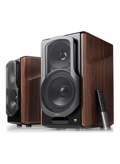 S2000MKIII Powered Bluetooth Bookshelf 2.0 Speakers S2000MK3 Near Field Active Tri Amped 130w Studio Monitor Speakers for Audiophiles with Wireless Line In and Optical Input Brown
