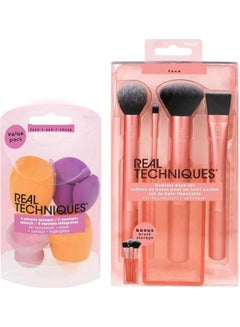 REAL TECHNIQUES Flawless Base Brush Set With Ultra Plush Custom Cut Synthetic Bristles And Extended Aluminum Ferrules With Miracle Complexion Sponges,6 Piece Set Set of 1570, 1533  - Image 1
