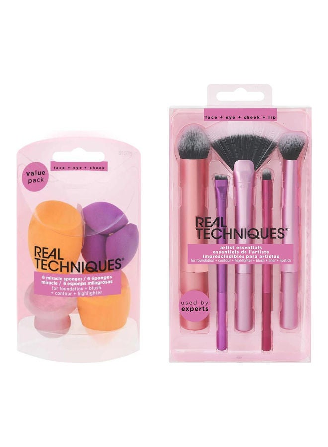 REAL TECHNIQUES Artist Essential Makeup Brush Set, Includes Eye Liner Brush And Foundation Brush With Miracle Complexion Sponges, 6 Piece Set Set of 1570, 1895 - Image 1