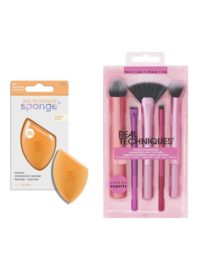 REAL TECHNIQUES Artist Essential Makeup Brush Set,Includes Eye Liner Brush And Foundation Brush With Miracle Complexion Sponge Set of 1566,1895 - Image 1