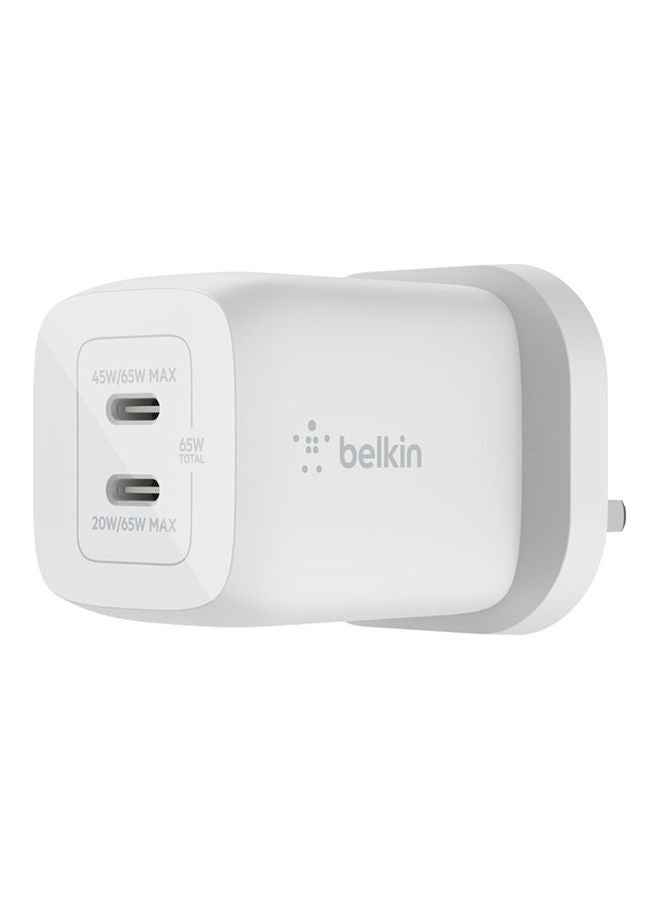 بيلكين - Dual Usb-C Pd Gan Wall Charger With Pps, 65W Single Port Use, Pd 45W, Pd 20W White - Image 1