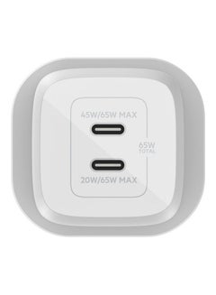 بيلكين Dual Usb-C Pd Gan Wall Charger With Pps, 65W Single Port Use, Pd 45W, Pd 20W White  - Image 2