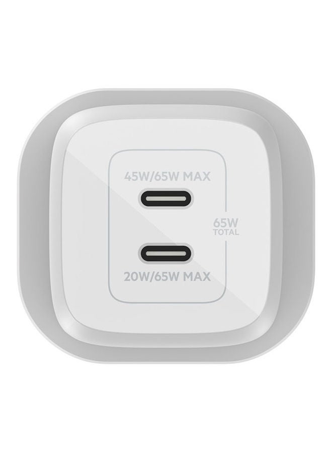 بيلكين - Dual Usb-C Pd Gan Wall Charger With Pps, 65W Single Port Use, Pd 45W, Pd 20W White - Image 1