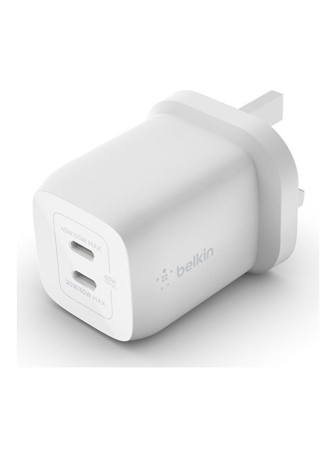 بيلكين - Dual Usb-C Pd Gan Wall Charger With Pps, 65W Single Port Use, Pd 45W, Pd 20W White - Image 1