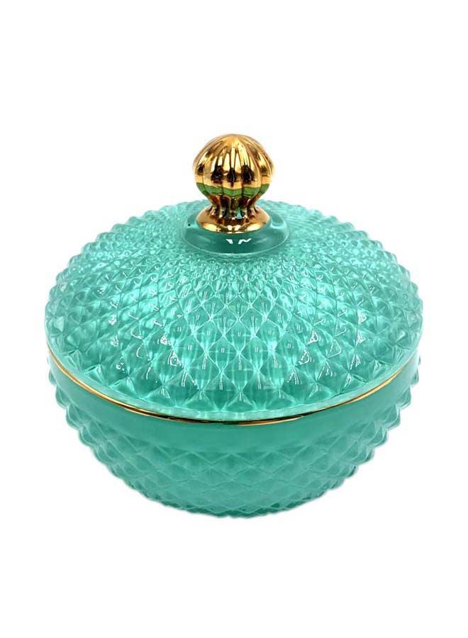 Amal Modern Stylish Glass Candle Jar With Lid Unique Luxury Quality Material For The Perfect Stylish Home Green/Gold 9 x 8.5cm - Image 1