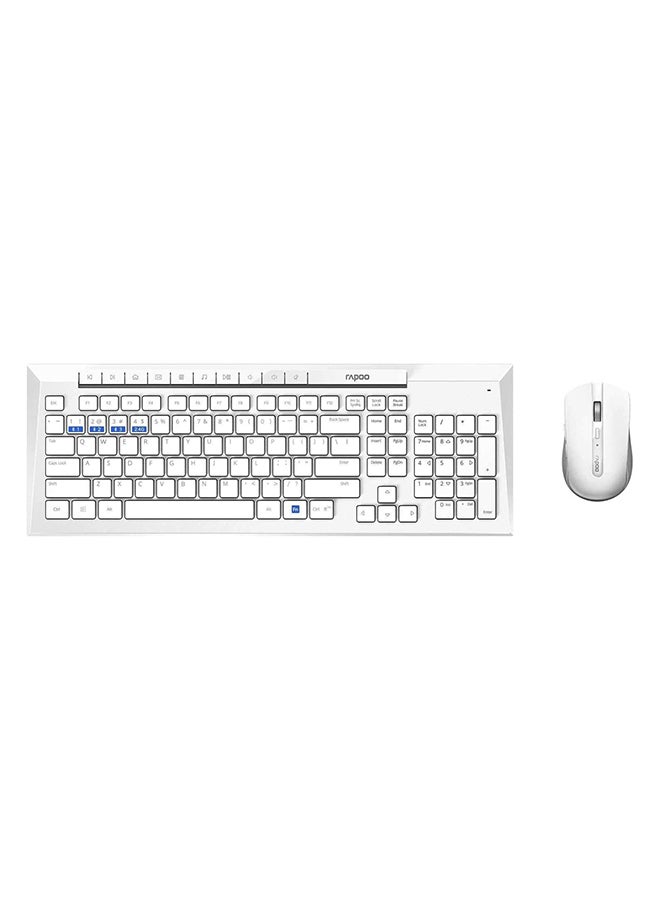 Rapoo Wireless Keyboard and Mouse Combo (8200M) Multi Wireless Connection BT 3.0/4.0/2.4 GHz| English & Arabic Keyboard| Multimode Keyboard with Silent Mouse White - Image 1