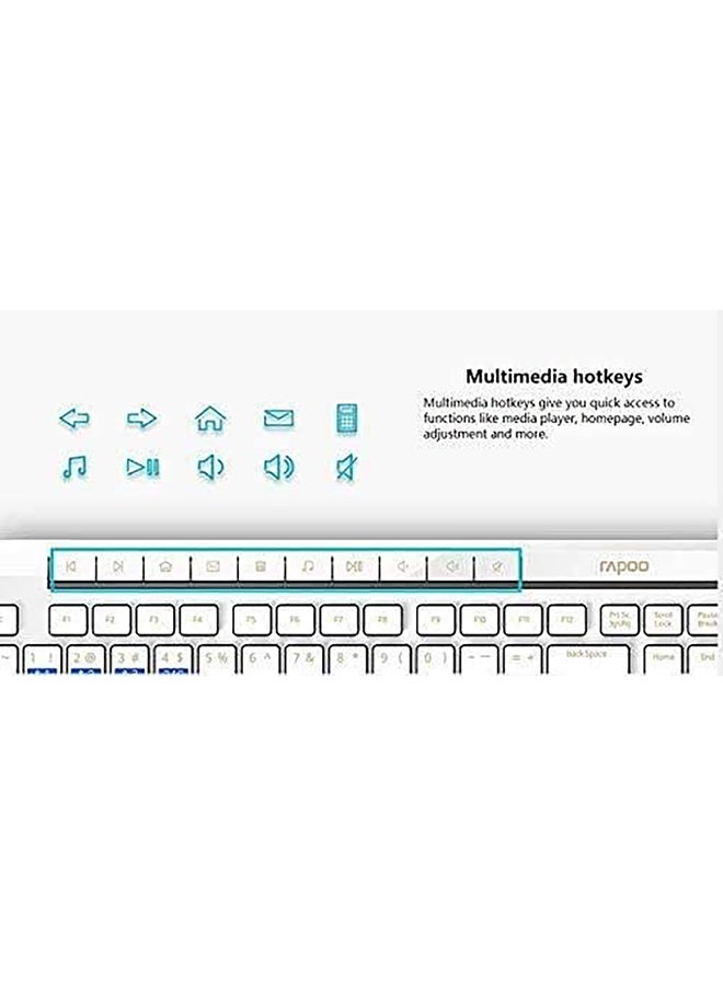 Rapoo Wireless Keyboard and Mouse Combo (8200M) Multi Wireless Connection BT 3.0/4.0/2.4 GHz| English & Arabic Keyboard| Multimode Keyboard with Silent Mouse White - Image 2