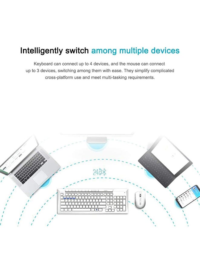 Rapoo Wireless Keyboard and Mouse Combo (8200M) Multi Wireless Connection BT 3.0/4.0/2.4 GHz| English & Arabic Keyboard| Multimode Keyboard with Silent Mouse White - Image 5