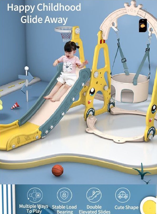 كيدل طقم أرجوحة وزحلوقة 4 في 1 للأطفال حديثي المشي مع حزام أمان وحلقة كرة سلة 138x152x123سم - Image 4