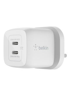 belkin Boost 65W Dual USB C Gan Wall Charger PVC 5A C 2M White  - Image 1