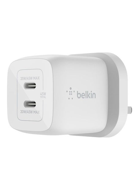 Dual 45W Usb-C Pd Gan Fast Charger With Pps, Pd 45W Max Single Port. Pd 25W, Pd 20W White