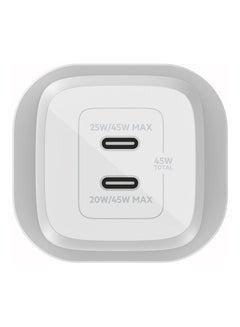 بيلكين Dual 45W Usb-C Pd Gan Fast Charger With Pps, Pd 45W Max Single Port. Pd 25W, Pd 20W White  - Image 2