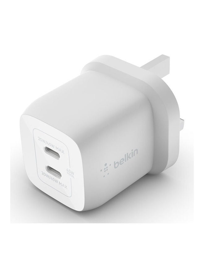 بيلكين - Dual 45W Usb-C Pd Gan Fast Charger With Pps, Pd 45W Max Single Port. Pd 25W, Pd 20W White - Image 1