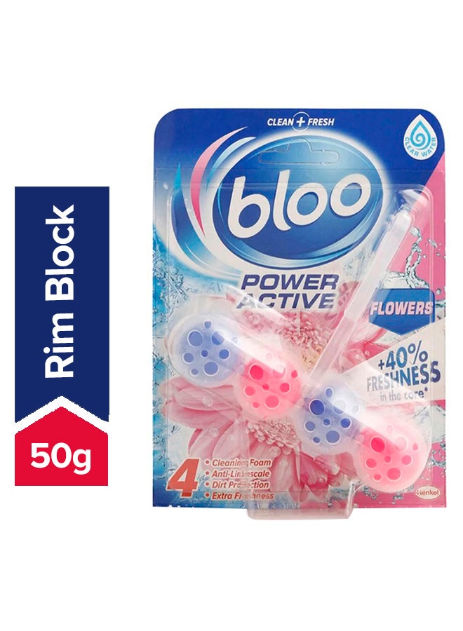 bloo Power Active Flowers Toilet Rim Block Blue/Pink 50grams - Image 1