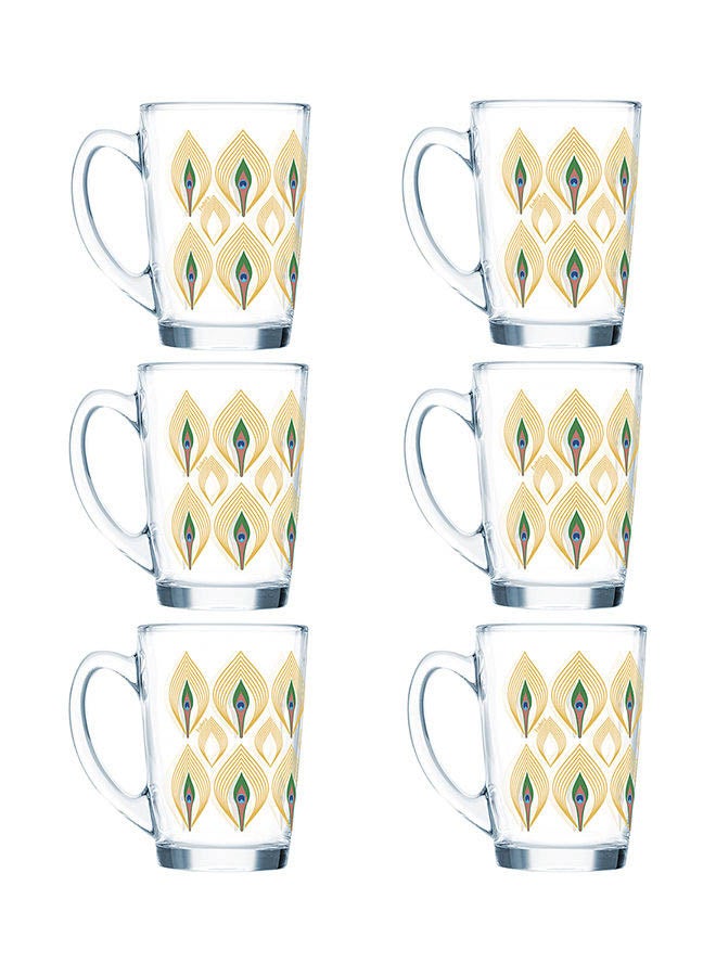 6 Piece Glass Mug Set - Made Of Tempered Glass - Coffee Mug Set For Cappuccino, Latte, Expresso, Tea - Heat Resistant Handles - Mug - A Cup Of Coffee - Coffee Mug - Each 320 ml - Peacock Multicolor - v1661339929/N42308829A_1