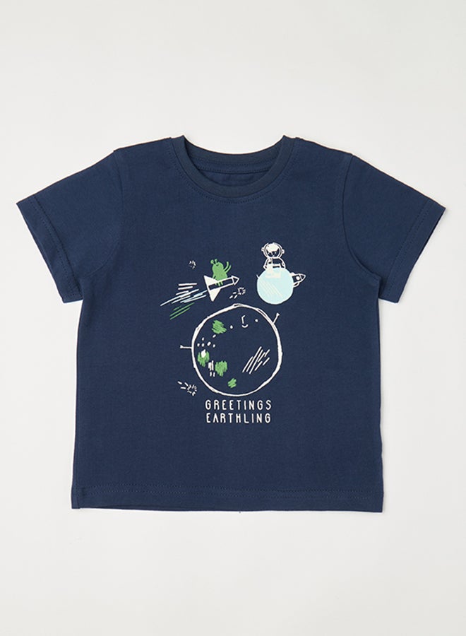 Neon Baby Boys Round Neck Short Sleeve T-Shirt Navy - Image 1