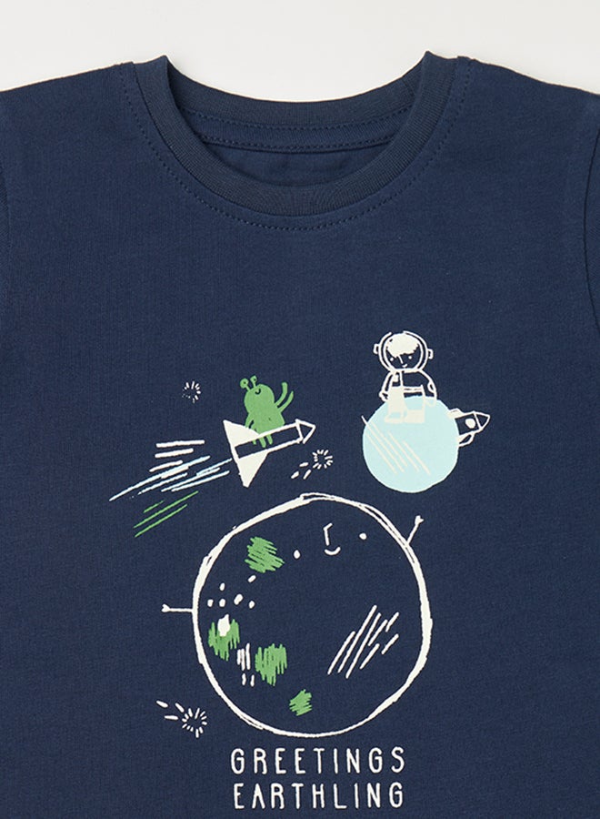 Neon Baby Boys Round Neck Short Sleeve T-Shirt Navy - Image 3