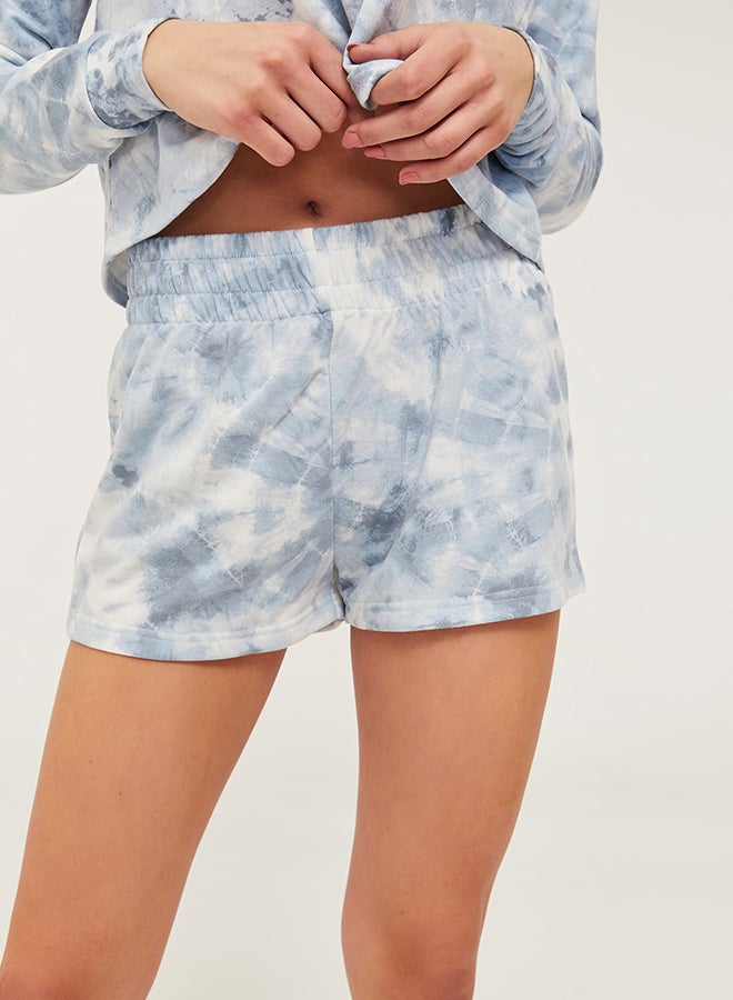 Ardene Smocked Elastic Waist Knit Lounge Shorts Blue/White  - Image 1
