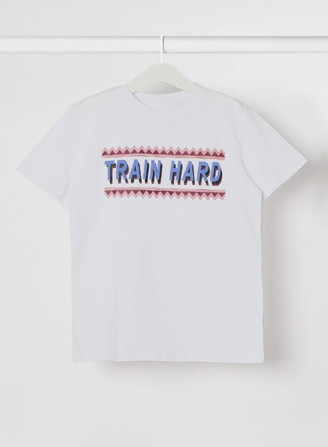 NEON Train Hard Printed Casual Crew Neck T-Shirt Navajo White  - Image 1