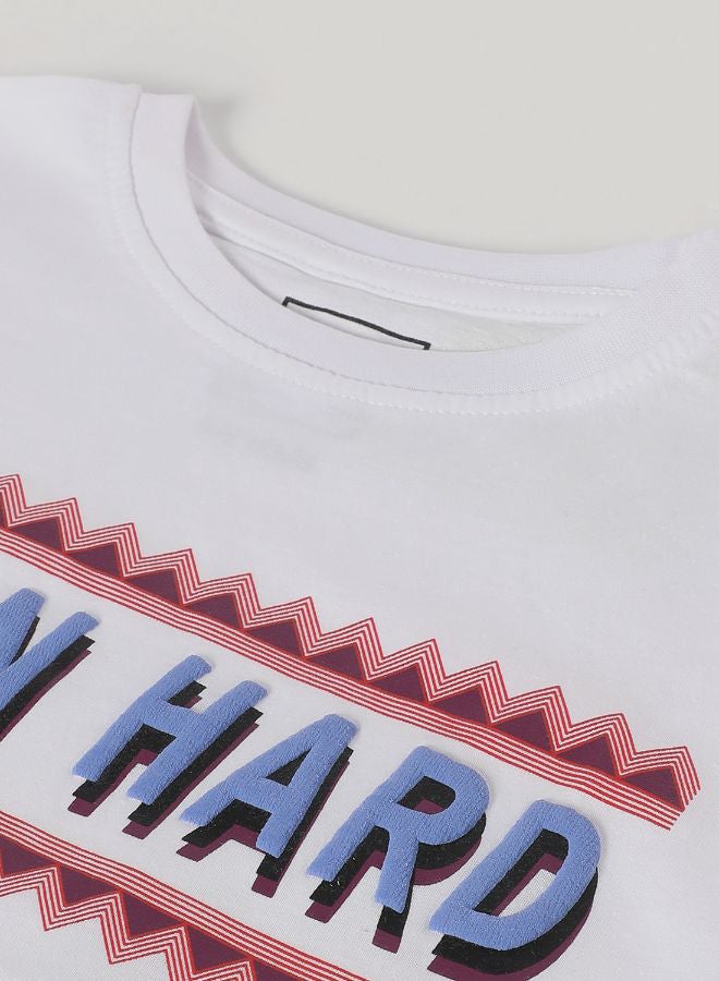 NEON Train Hard Printed Casual Crew Neck T-Shirt Navajo White  - Image 4