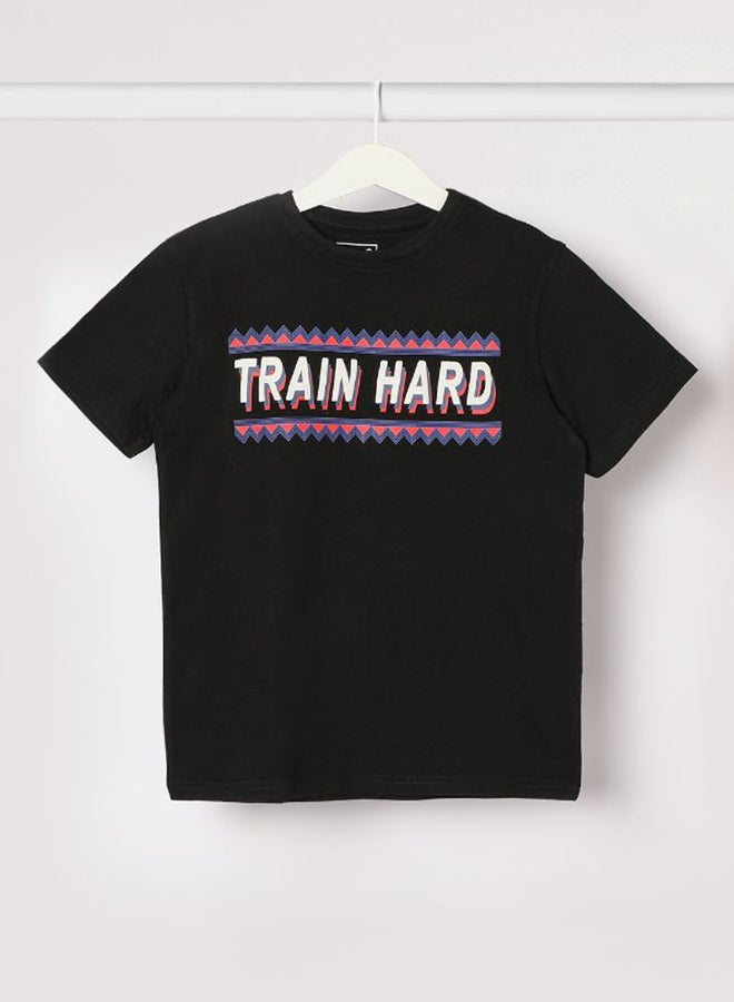NEON Train Hard Printed Casual Crew Neck T-Shirt Bottle Black  - Image 1
