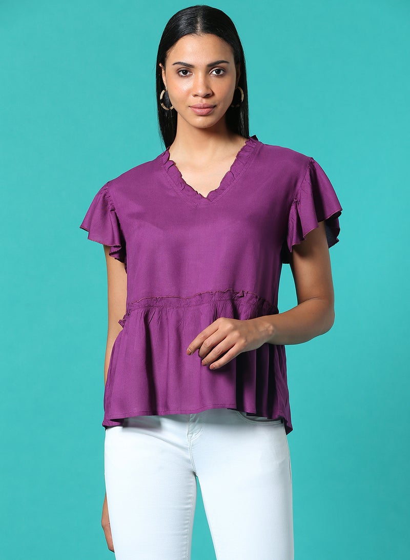 Aila Frill Detail Top Magenta  - Image 1