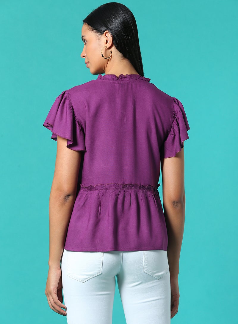 Aila Frill Detail Top Magenta  - Image 2