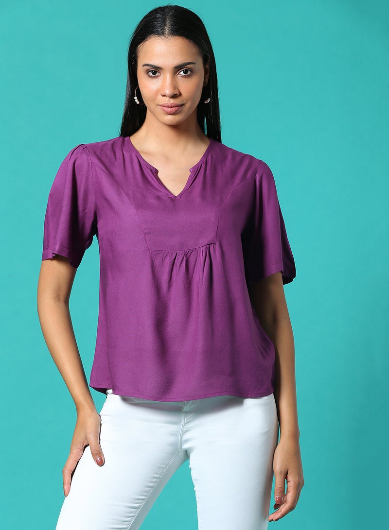 Aila Short Sleeve Plain Top purple / magenta  - Image 1