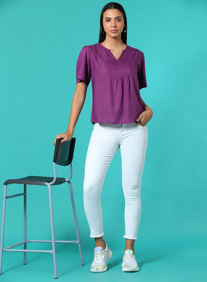 Aila Short Sleeve Plain Top purple / magenta  - Image 3