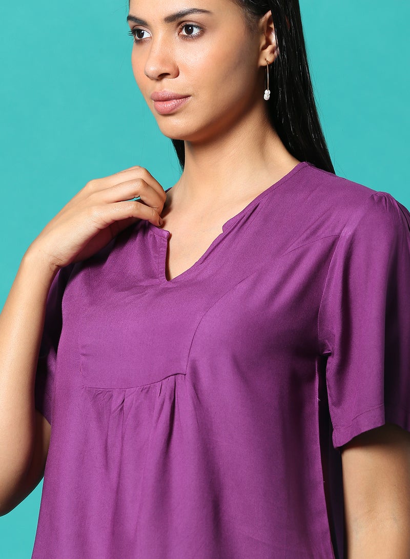 Aila Short Sleeve Plain Top purple / magenta  - Image 4