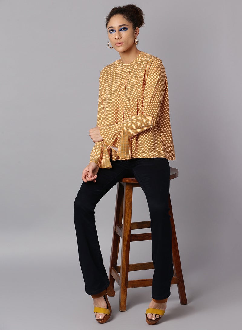 Aila Long Sleeve Casual Top Mustard - Image 3