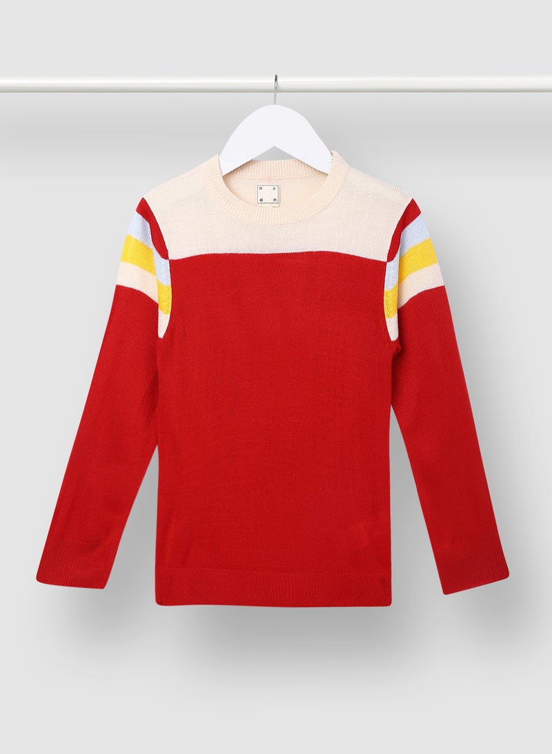 NEON Colourblock Pattern Crew Neck Sweater Red/Pink  - Image 1