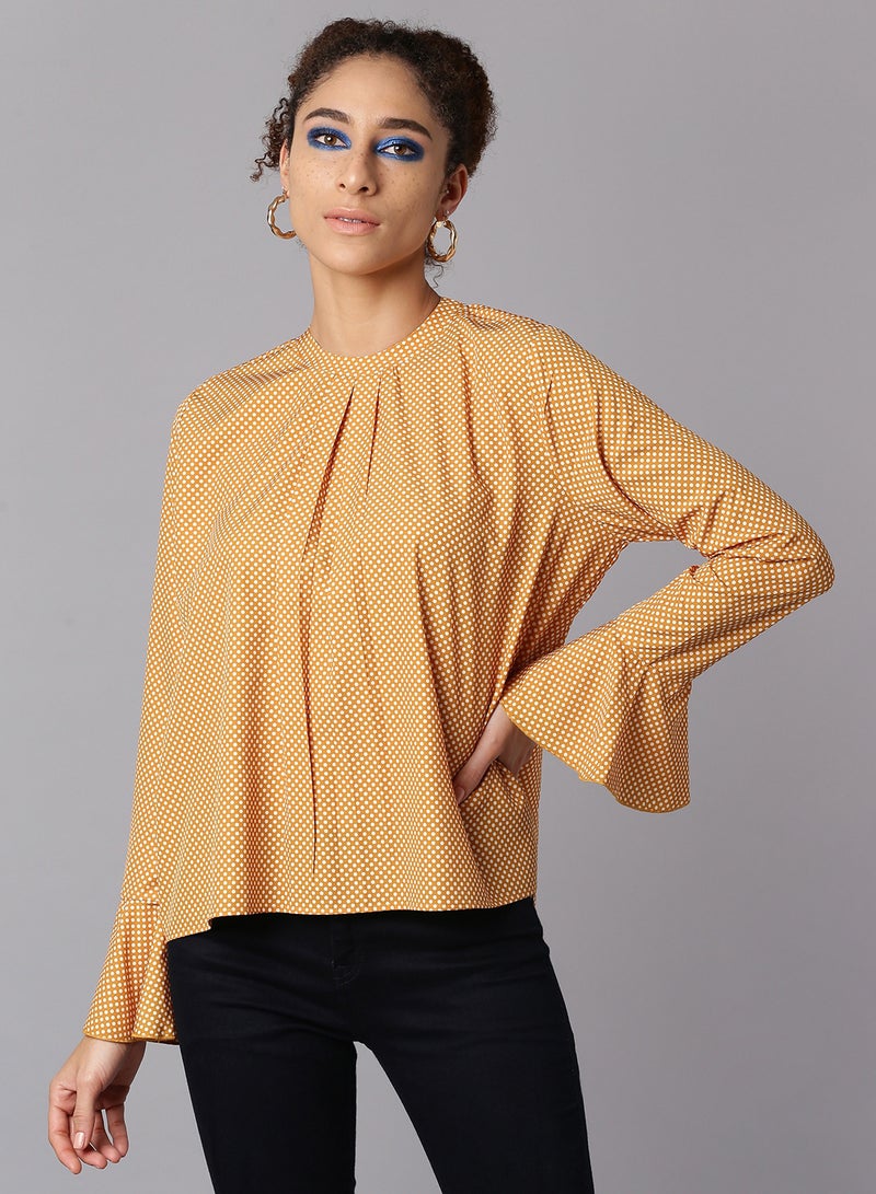 Aila Long Sleeve Casual Top Mustard - Image 1