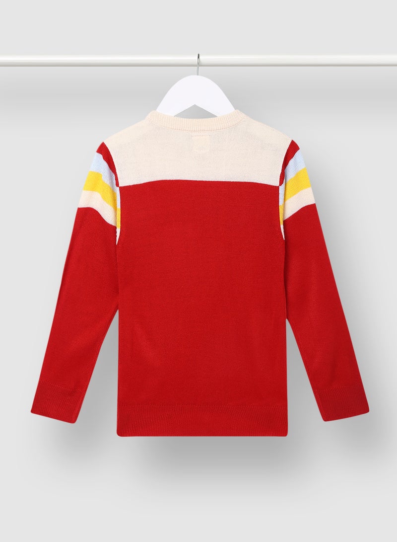 NEON Colourblock Pattern Crew Neck Sweater Red/Pink  - Image 2